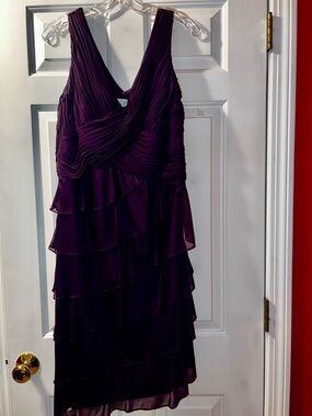 Patra Plum Tiered Chiffon V-Neck Midi Dress
